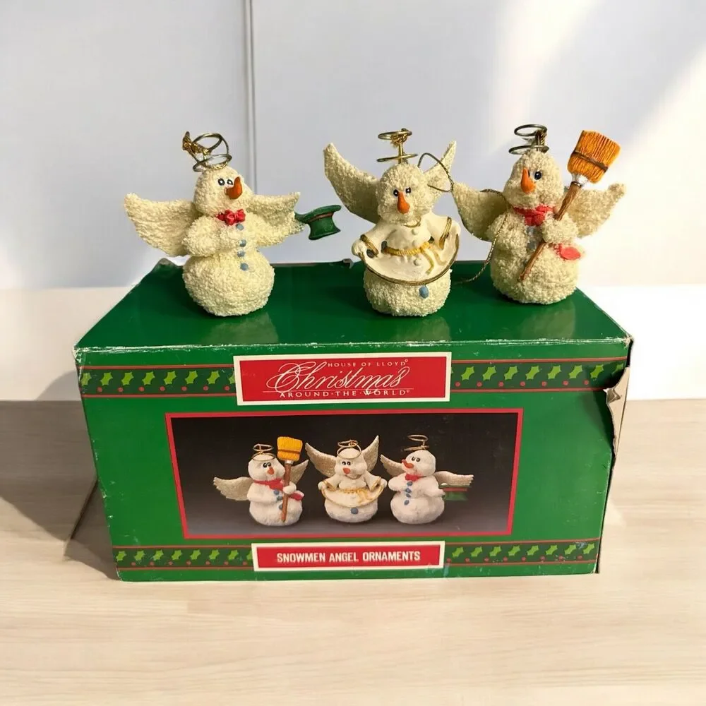 Vtg House of Lloyd 3 Snowmen Angel Ornaments Christmas Around The World Snowman‎